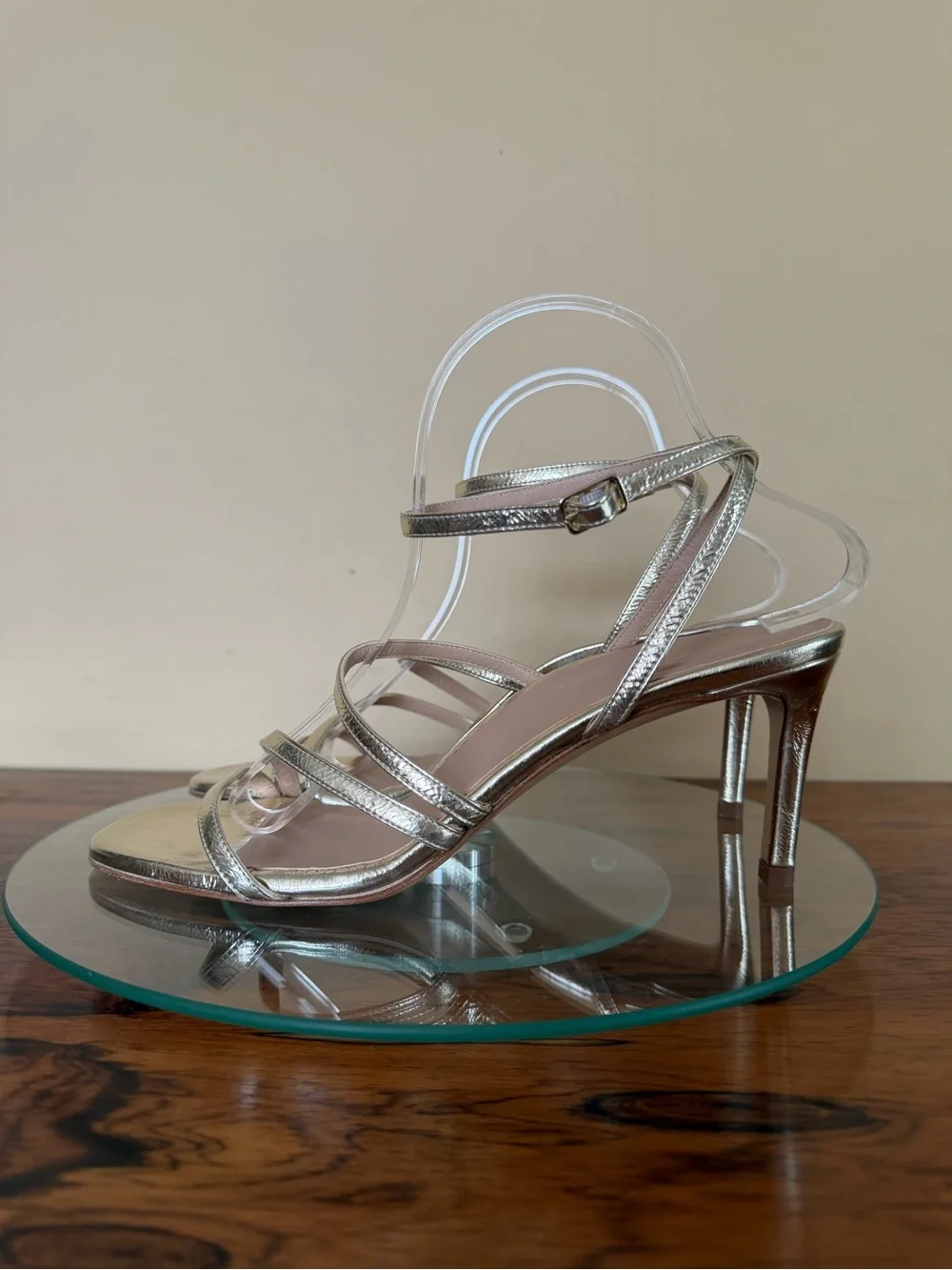 Metallic Gold Strappy Heeled Sandals by INEZ